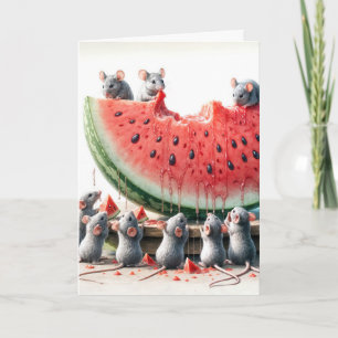 Birthday Mice Eating Watermelon Card