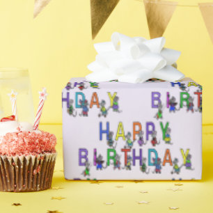 Birthday Mice on Purple Wrapping Paper