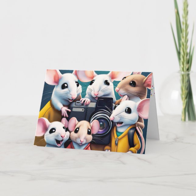 Birthday Mice Posing With A Camera Card (Front)