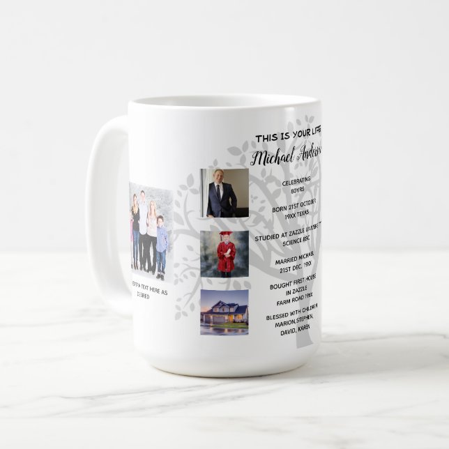 Birthday Milestones PHOTO COLLAGE Family Tree Gift Coffee Mug (Front Left)
