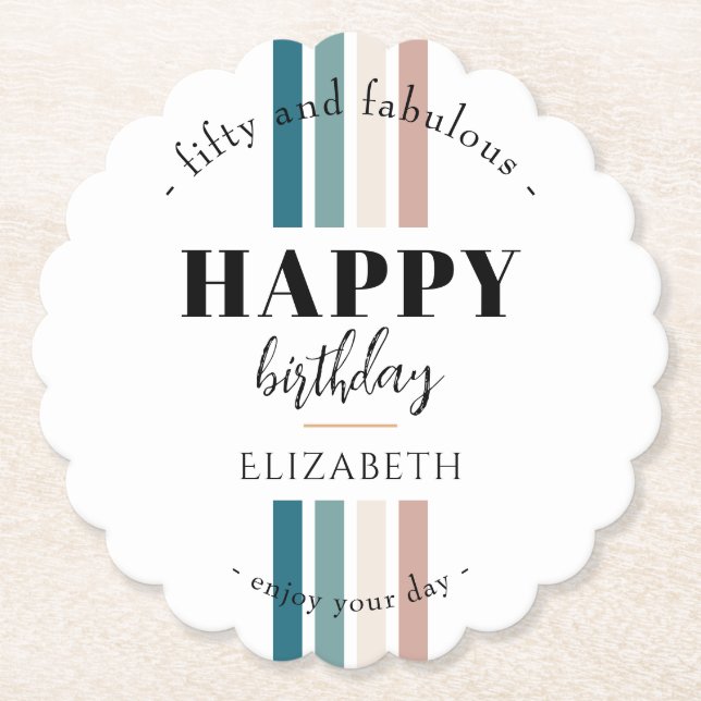 Birthday Minimalist design in pastel colours Paper Coaster (Front)
