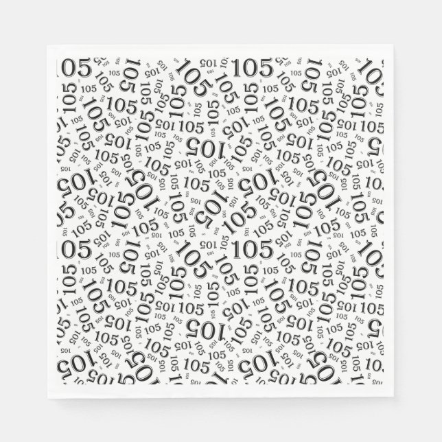  Birthday Modern 105 Number Pattern Black/White Napkin (Front)