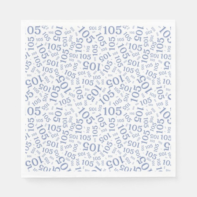 Birthday Modern 105 Number Pattern Blue/White Napkin (Front)