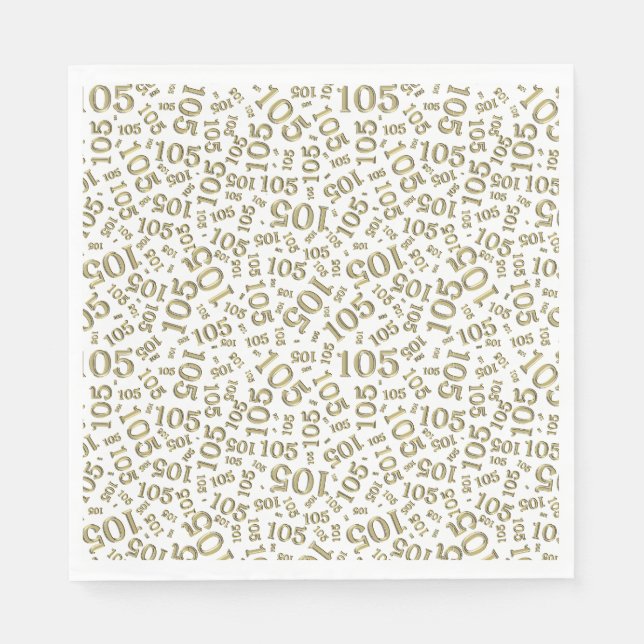 Birthday Modern 105 Number Pattern Gold/White Napkin (Front)