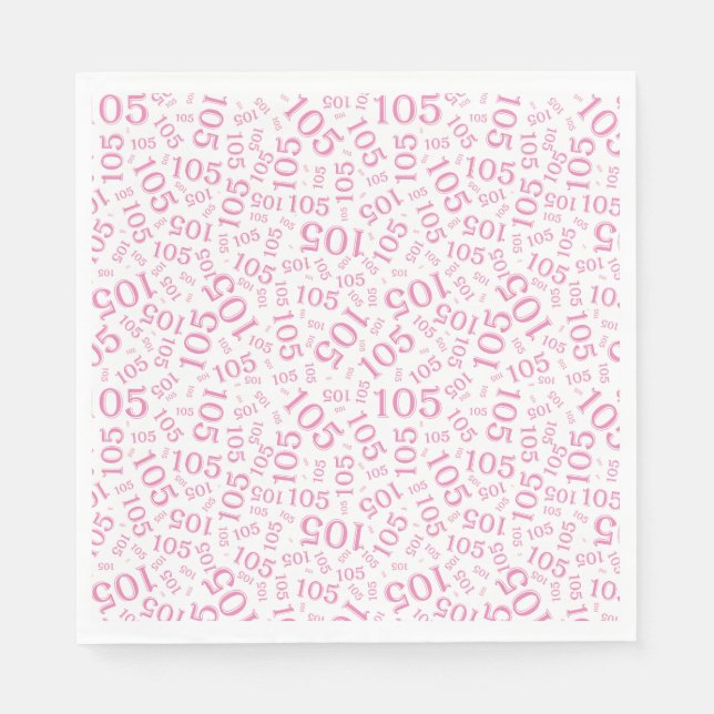 Birthday Modern 105 Number Pattern Pink/White Napkin (Front)