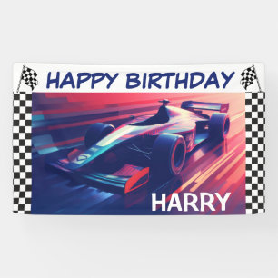 BIRTHDAY MODERN BLUE RACING CAR BANNER