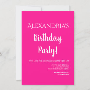 Birthday Modern Hot Pink Party Invitation