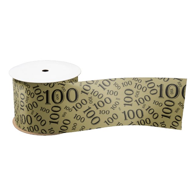 Birthday Modern Number Pattern Black/Gold Satin Ribbon (Spool)