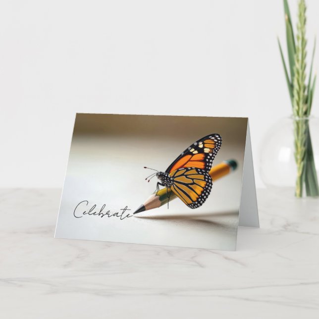 Birthday Monarch Butterfly On a Pencil Card (Front)