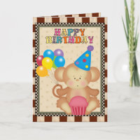 Birthday Monkey cartoon greeting card