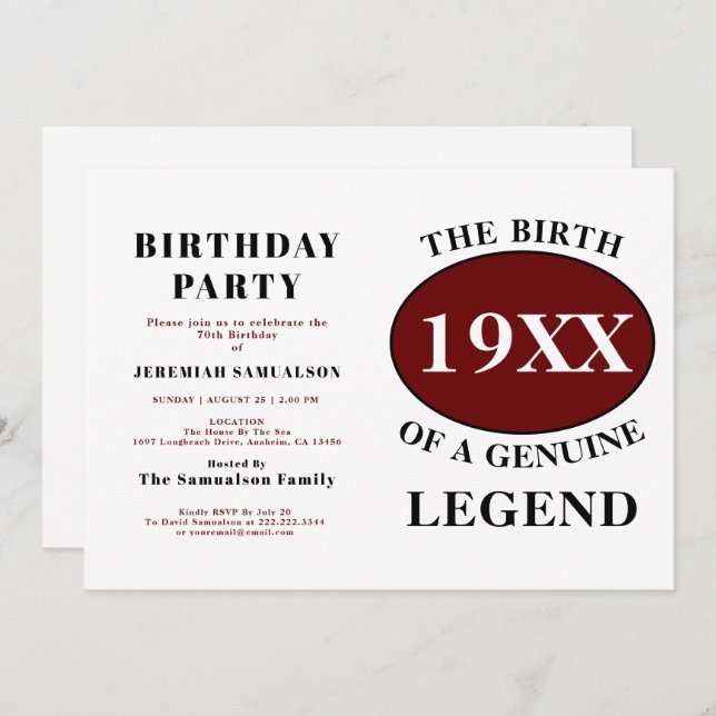Birthday Monogram Initial Name Year Humour Red  Invitation (Front/Back)