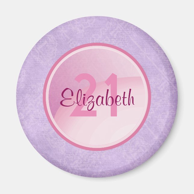 Birthday Monogram - Name and Age on a Pink Circle Magnet (Front)