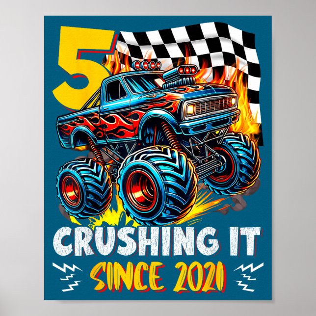 Birthday Monster Truck 5 Year Old Boys 5th Party B Poster (Front)