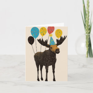 Birthday Moose with Balloons Birthday Card