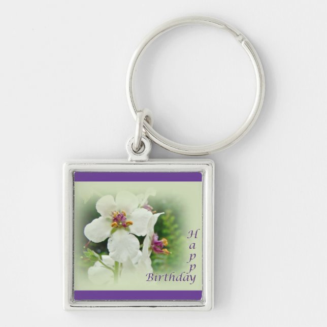 Birthday Moth Mullein Wildflower Key Ring (Front)