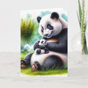 Birthday Mother Panda Bear With Her Cub Card
