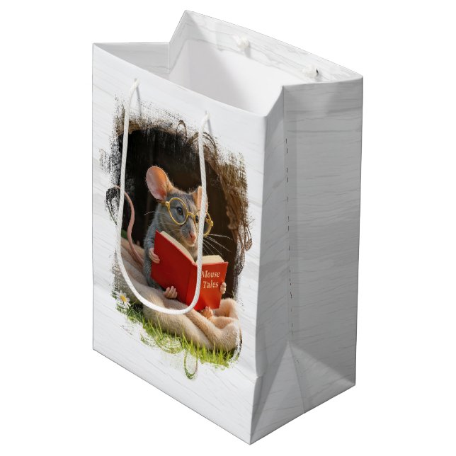 Birthday Mouse Reading a Book Medium Gift Bag (Front Angled)
