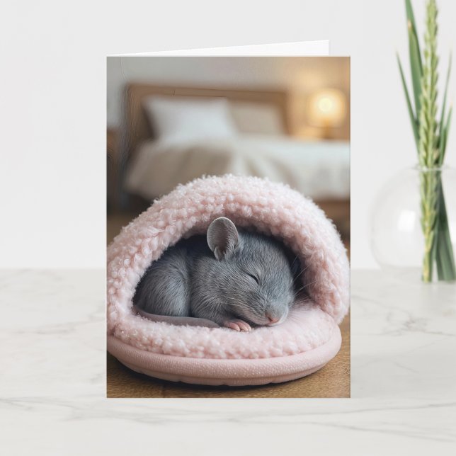 Birthday Mouse Sleeping in a Pink Slipper Card (Front)
