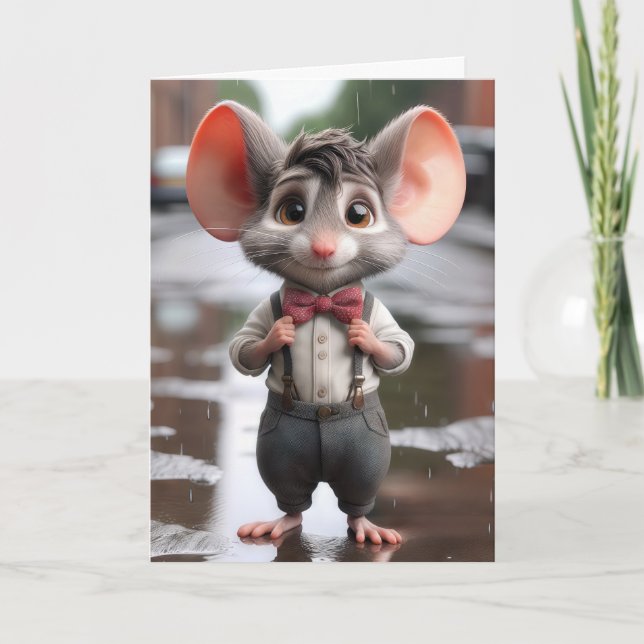 Birthday Mouse Wearing a Bow Tie Card (Front)