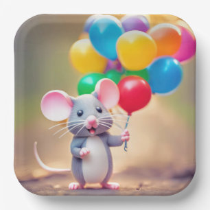 Birthday Mouse With Balloons Paper Plate