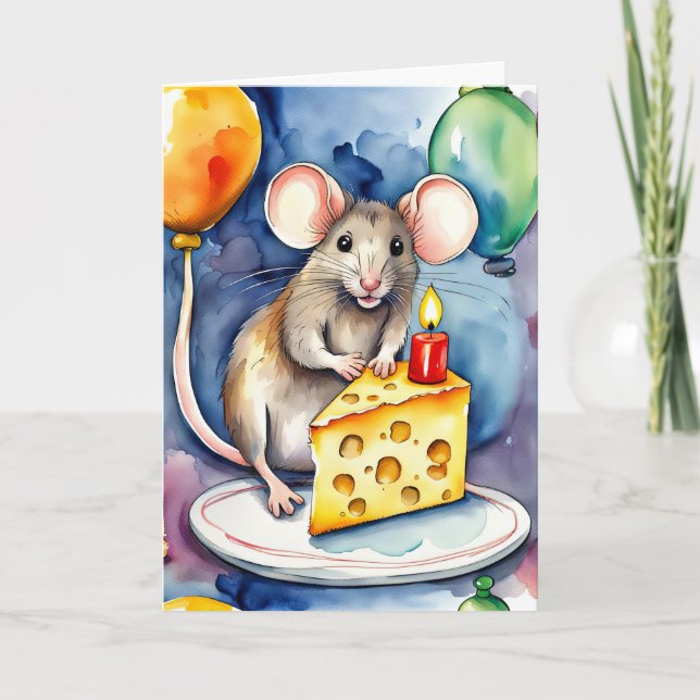 Birthday Mouse With Cheese Card (Front)