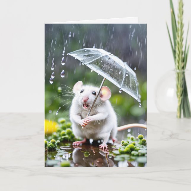 Birthday Mouse With Umbrella Card (Front)