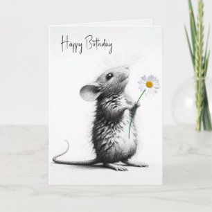Birthday Mouse With White Daisy Card