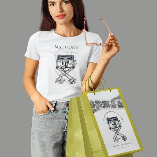 Birthday Movie Night Black White Custom Medium Gift Bag (Creator Uploaded)