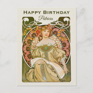 Birthday Mucha Reverie Daydream Art Nouveau CC1031 Postcard