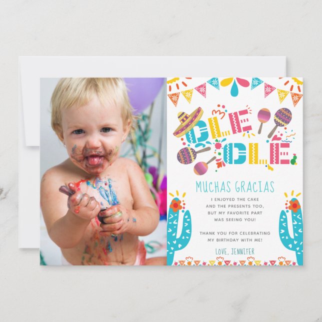 Birthday Muchas Gracias Fiesta Thank You Card (Front)