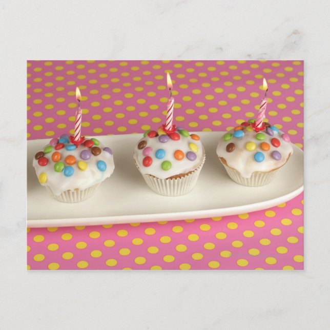 Birthday muffins with icing, sprinkles and postcard (Front)
