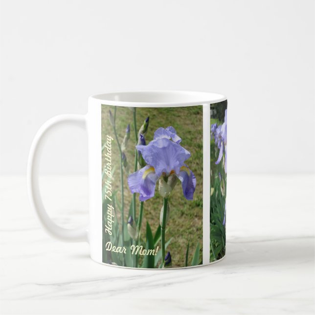 Birthday Mug for Mum with Blue Mauve Irises (Left)