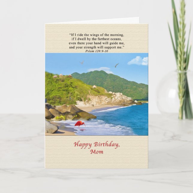 Birthday, Mum, Beach, Hills, Birds, Ocean Card (Front)