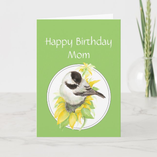 Birthday Mum Chickadee & Sunflower Garden Bird Card (Front)
