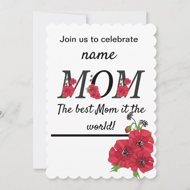 Birthday Mum Mother editable personalised red flow Announcement (Front)