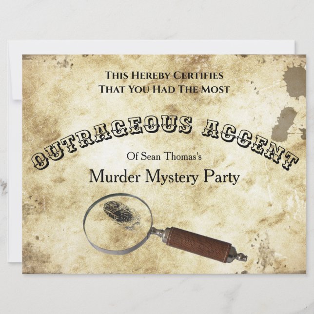 Birthday Murder Mystery Certificate (Front)