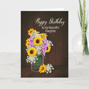 BIRTHDAY - MY DAUGHTER - COUNTRY FLOWERS/VASE CARD