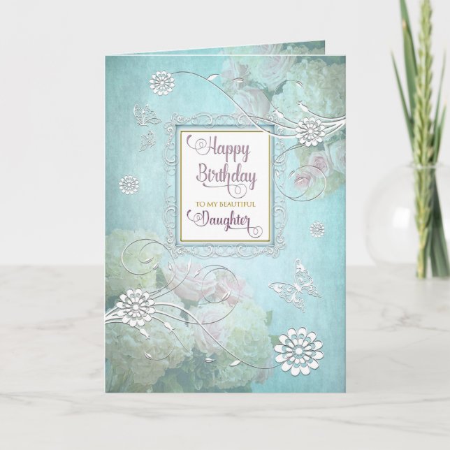 Birthday, MY Daughter, Elegant Country Blue Floral Card (Front)