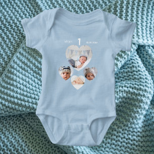 Birthday name age photo collage baby boy blue bodysuit