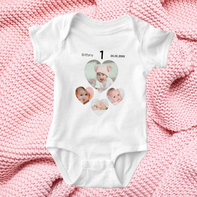 Birthday name age photo collage baby girl baby bodysuit (Creator Uploaded)