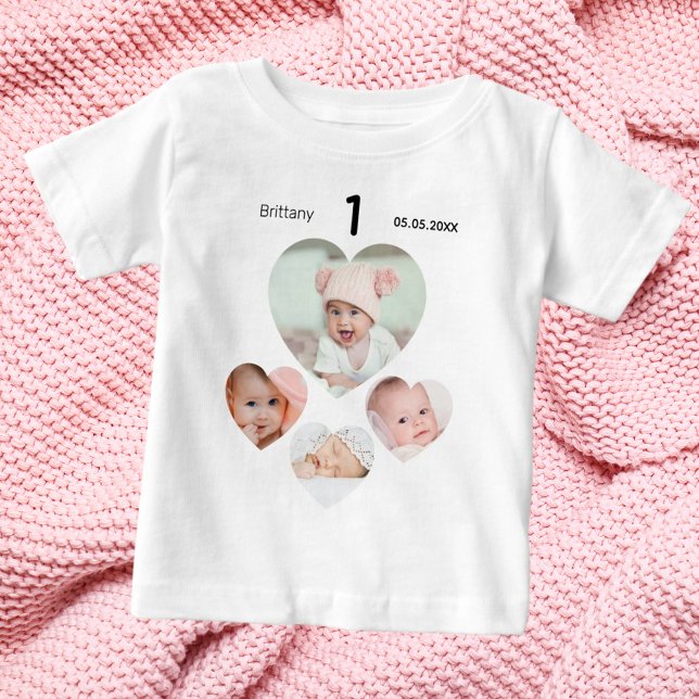 Birthday name age photo collage baby girl baby T-Shirt (Creator Uploaded)