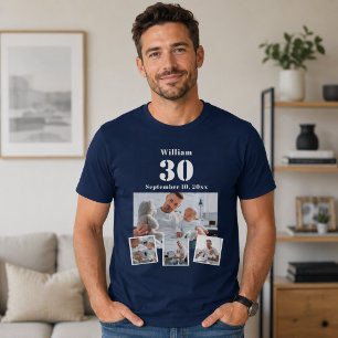 Birthday name age photo collage blue T-Shirt