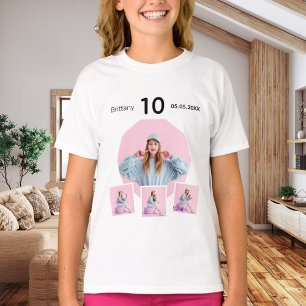Birthday name age photo collage girl T-Shirt