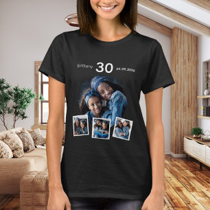 Birthday name age photo collage woman black T-Shirt