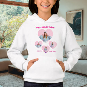 Birthday name age photo heart collage girl pink