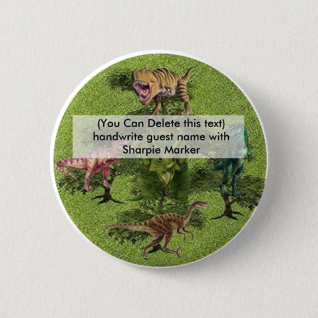 Birthday Name Pin Favours for Dinosaurs Party (Front)
