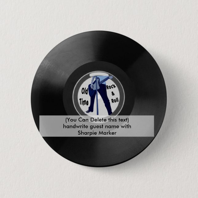 Birthday Name Pin Favours Retro Rock n Roll Party (Front)