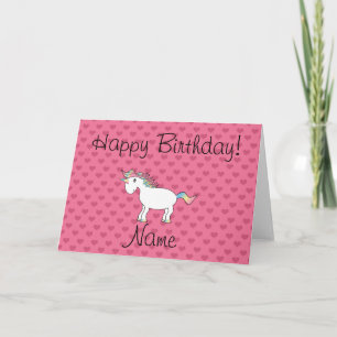 Birthday name unicorn pink hearts card