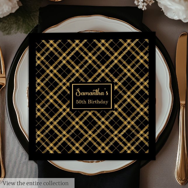 Birthday Napkins Luxe Black Gold Custom Name (Birthday Napkins Luxe Black Gold Custom Name)