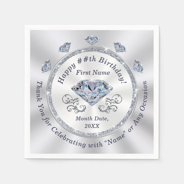 Birthday Napkins Personalised, Cocktail or 3 Sizes (Front)